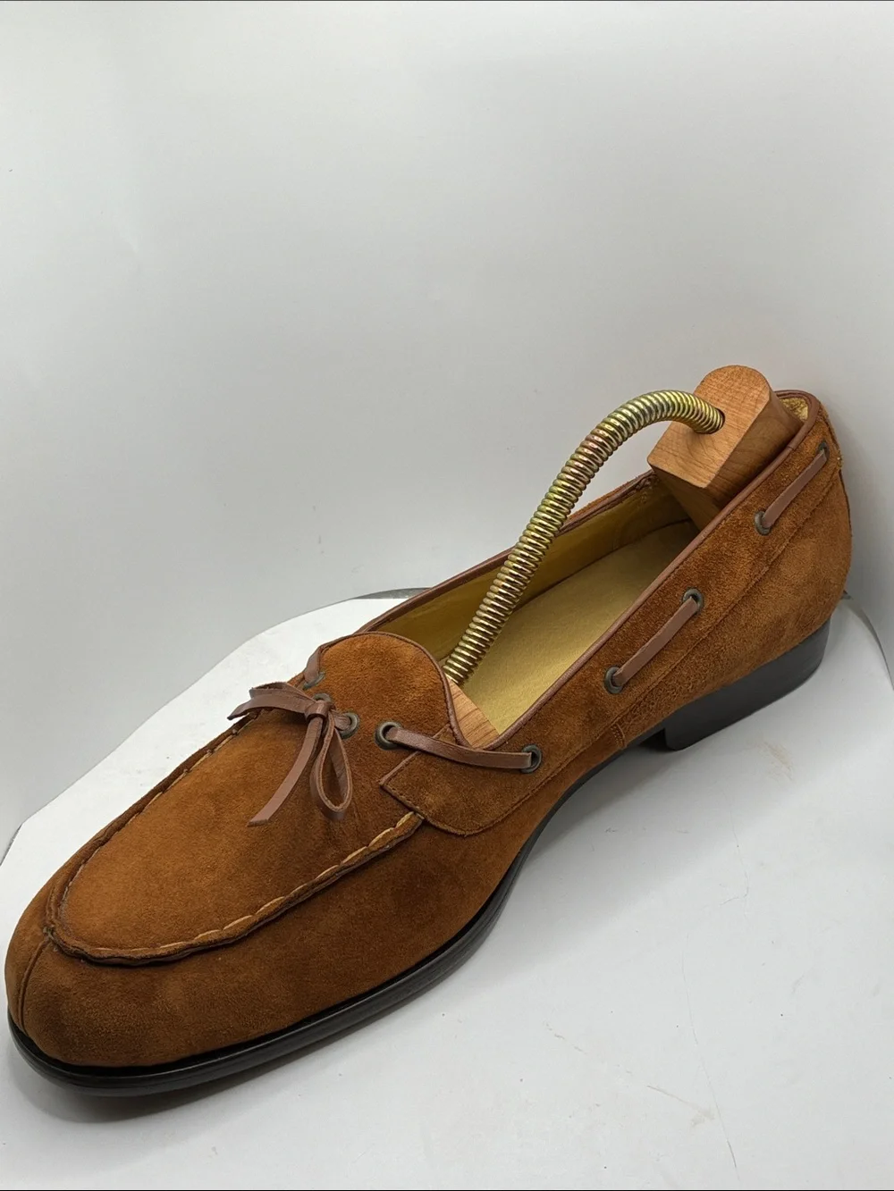 ALAN PAYNE MENS SUEDE LEATHER LOAFER SIZE 12 / COGNAC BROWN/ LACE EYELET